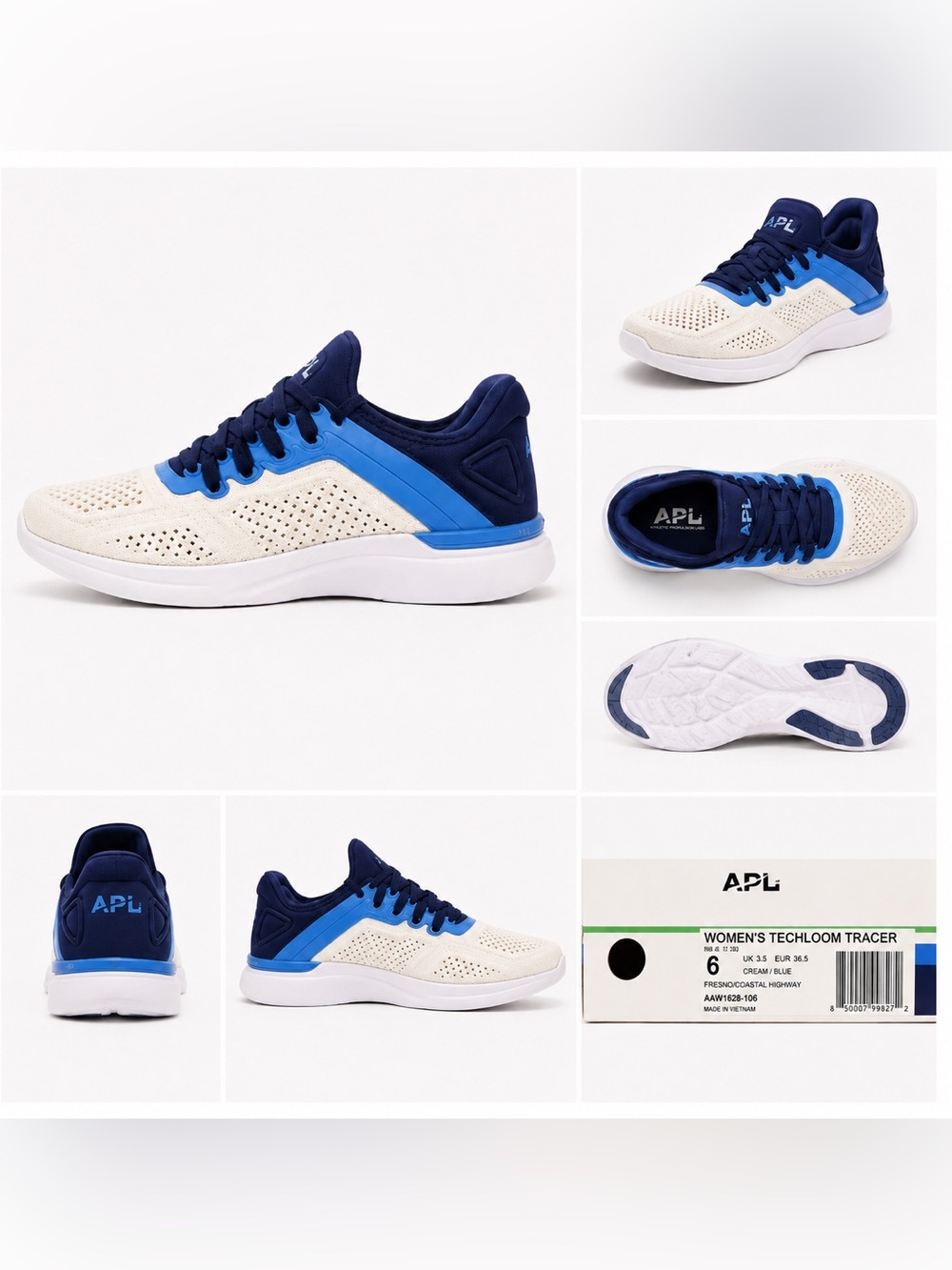 NIB APL TechLoom Tracer Sneakers Cream Blue Navy Running Shoes Sz 6